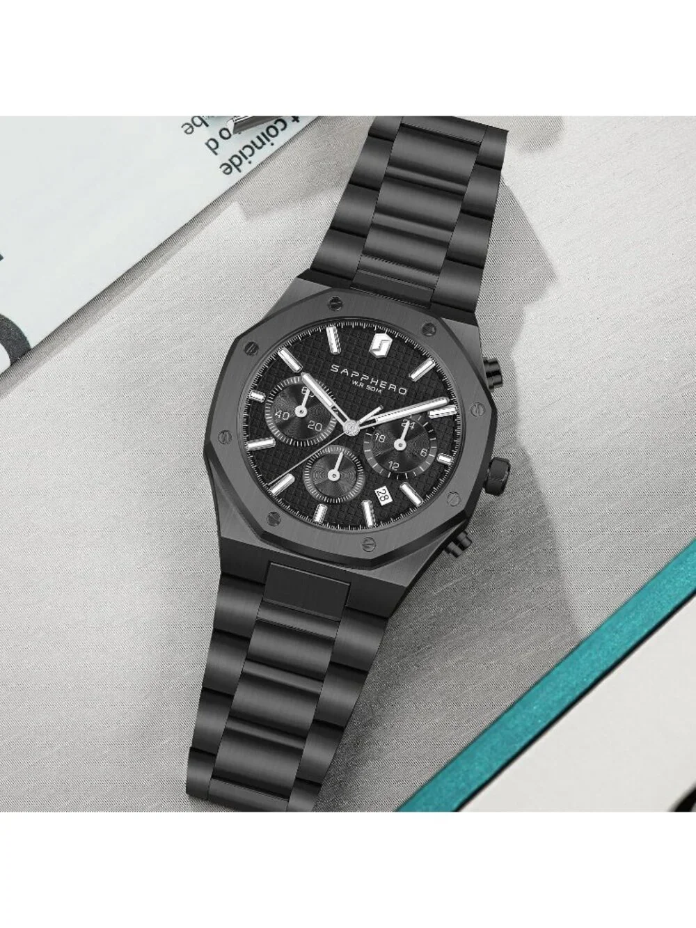 Men's Black Chronograph Quartz Movement Stainless Steel Luxury Date Wrist Watch